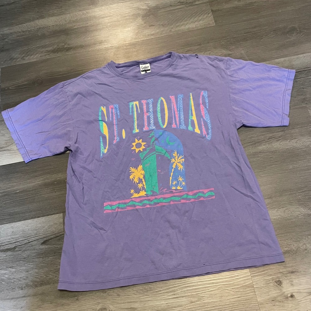 Vintage Gopher Sport St Thomas Cruise Ship T-Shirt Purple XL Distressed 90s